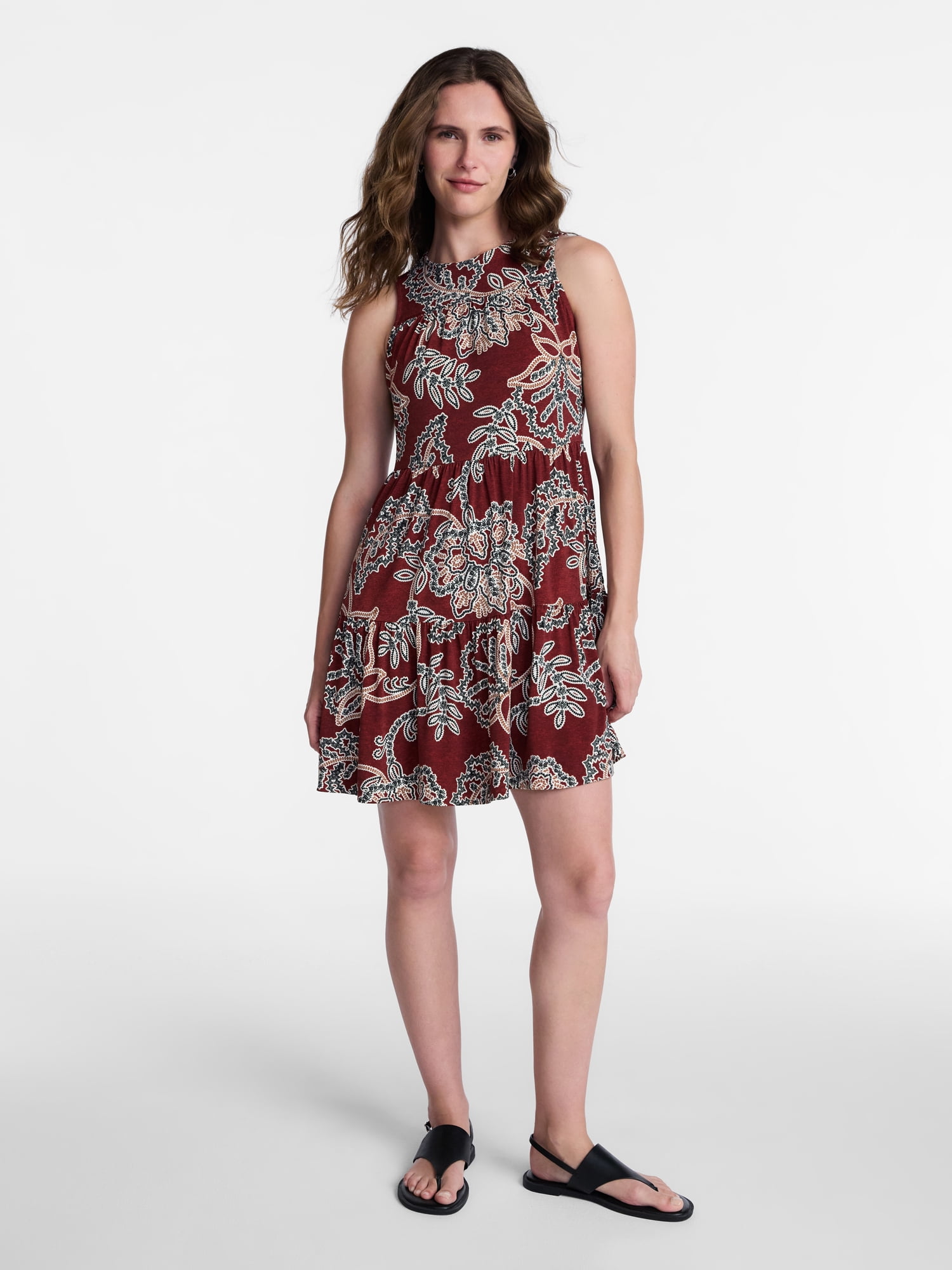 Time and Tru Women's Sleeveless Tiered Mini Dress, Sizes XS-4X