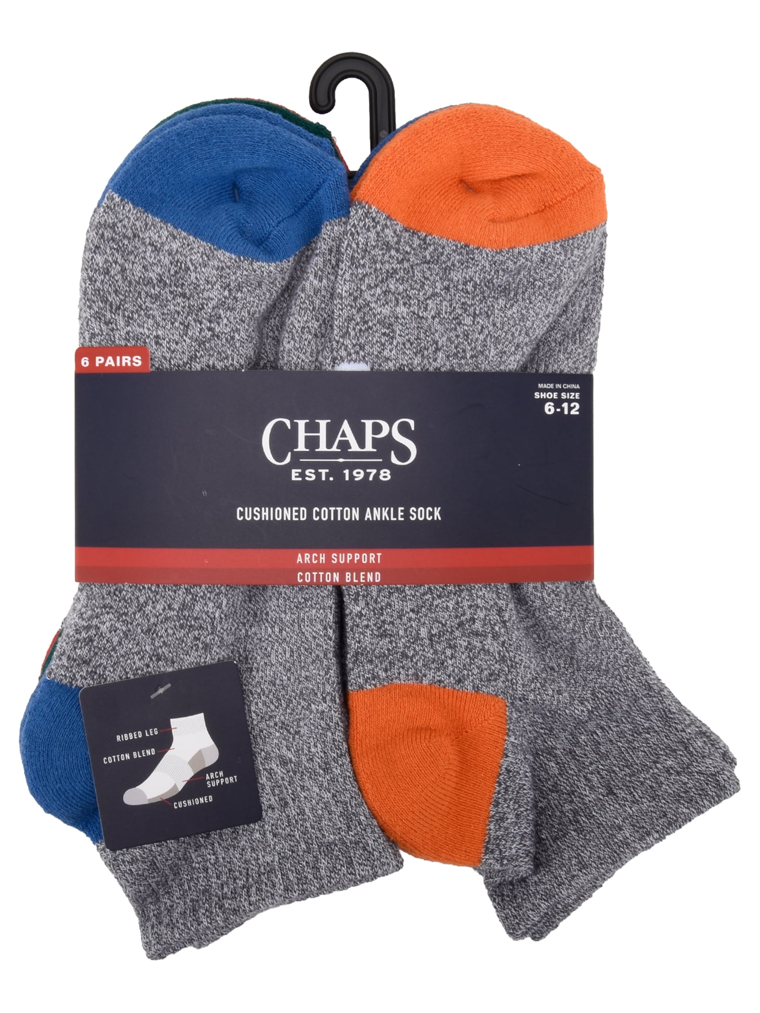 Chaps Half Cushion Ankle 6-Pack Men's, Sock Size 10-13