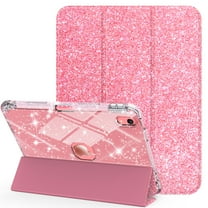 Decase Compatible with iPad A16 11th Generation 11 Inch 2025 Sparkle Cute Case,Glitter Cover with Sparkly Clear Back,Pencil Holder, Fits for iPad Case 10th Generation 10.9 Inch for Kids Girls,Pink