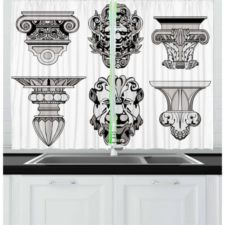 Two Column Design Toga Party Curtains 2 Panels Set, Roman Architecture Theme with Sphinx Lion and Column Antique Design, Window Drapes for Living Room Bedroom, 55W X 39L Inches, Pale Grey and Black, by Ambesonne ()