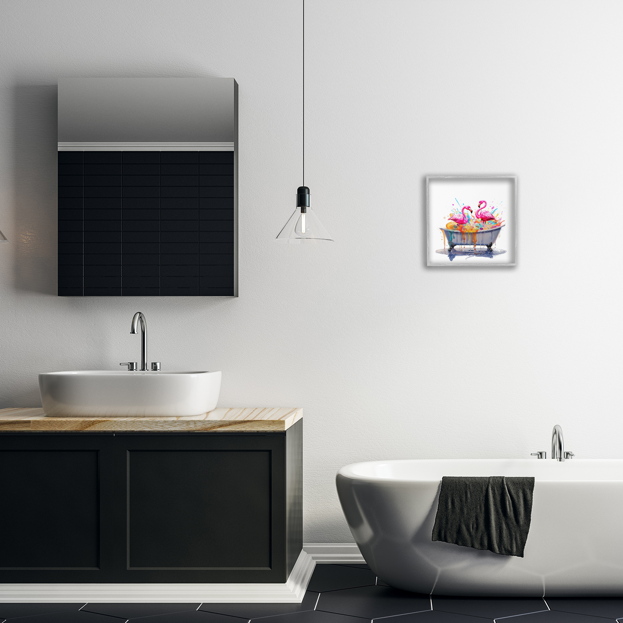 Stupell Industries Flamingo Bubble Bath Typography Painting Gray Framed Art Print Wall Art, 12 x 12