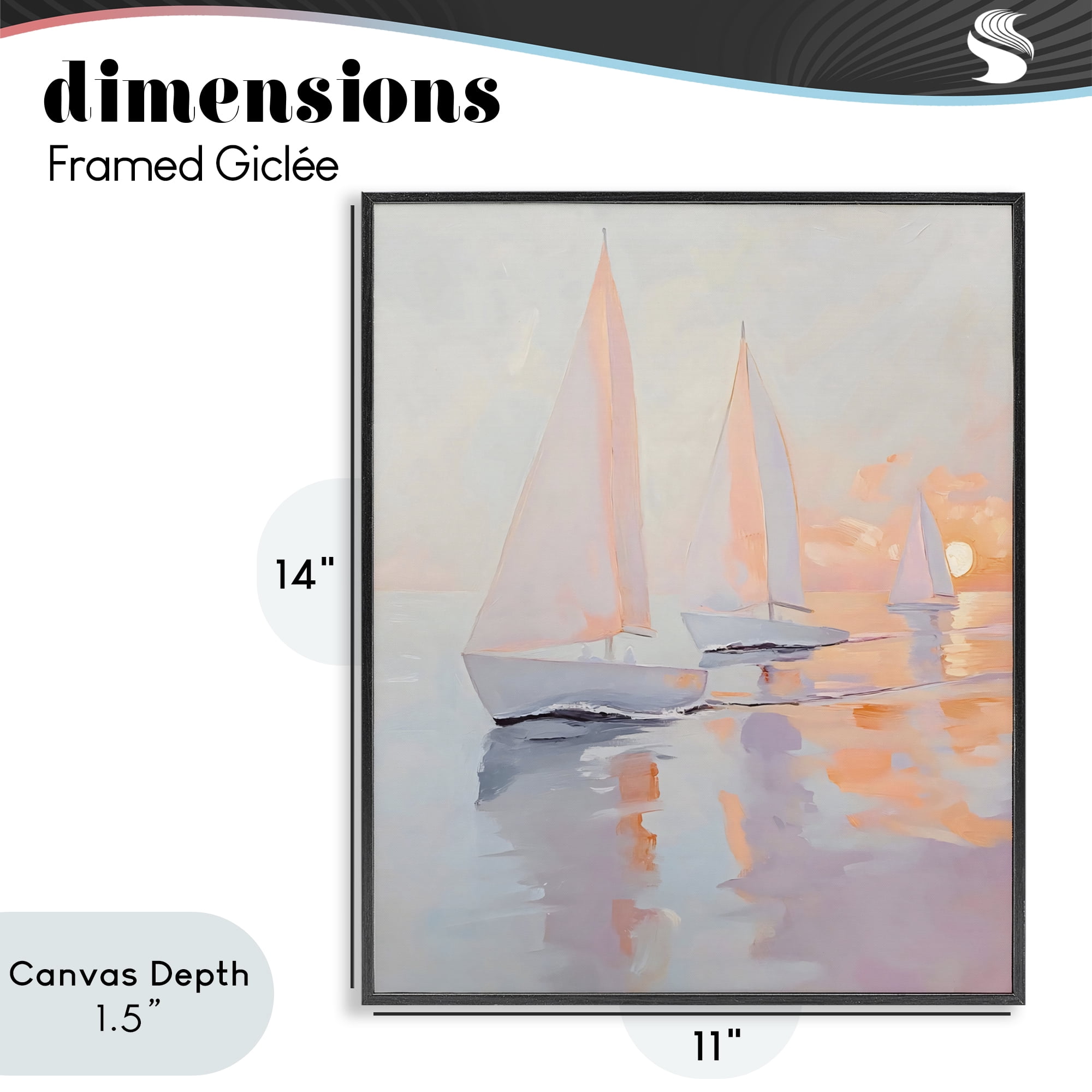 Stupell Industries Peach Sunset Sailboats on Sea Black Framed Giclee Art, design by Creative Studio