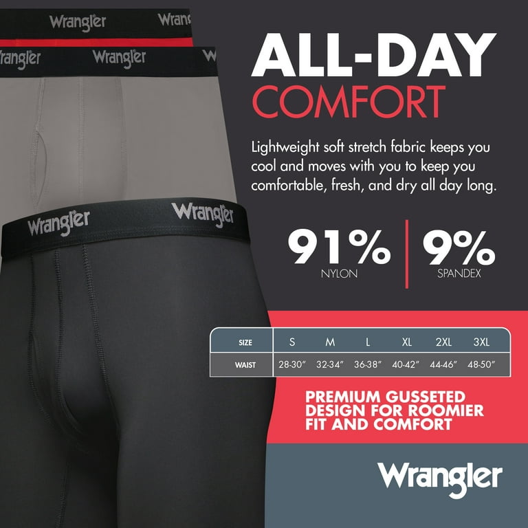 Wrangler Men's Cooling Stretch Nylon Boxer Briefs, 3 Pack 
