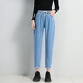 thumbnail image 2 of Bmisegm Women's Elastic High Waist Drooping Straight Jeans, Denim, 2 of 6