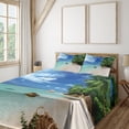 thumbnail image 2 of Ambesonne Beach Fitted & Top Sheet Set with Shams, Seascape Nature Jungle, Mint Green Green Blue, 2 of 7