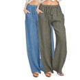 thumbnail image 2 of Jjayotai 2 Pack Womens Linen Summer Fall Pants, 2024 Trendy Casual High Waist Drawstring Loose Fit Lightweight Long Palazzo Gauze Pants Navy L, 2 of 9