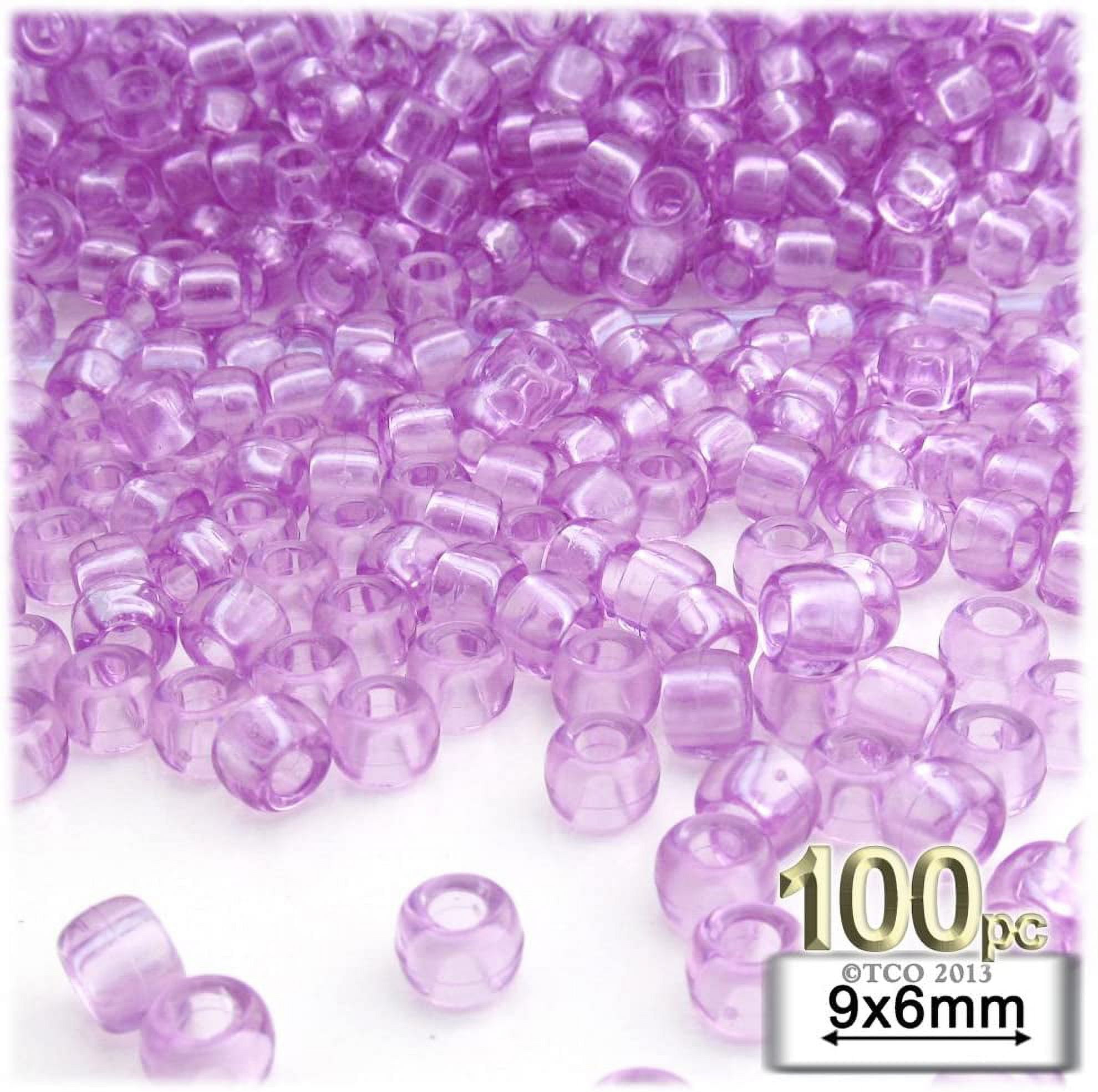 Plastic Beads, Pony Transparent with Glitter, 6x9mm, 100-pc, Blue