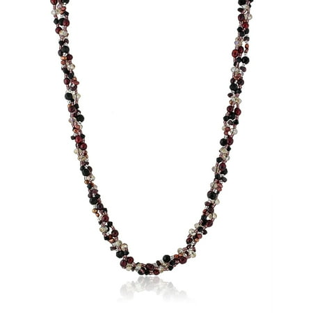 3 Strands Brown Color Cultured Freshwater Pearl & Multi Color Beads Necklace 33"