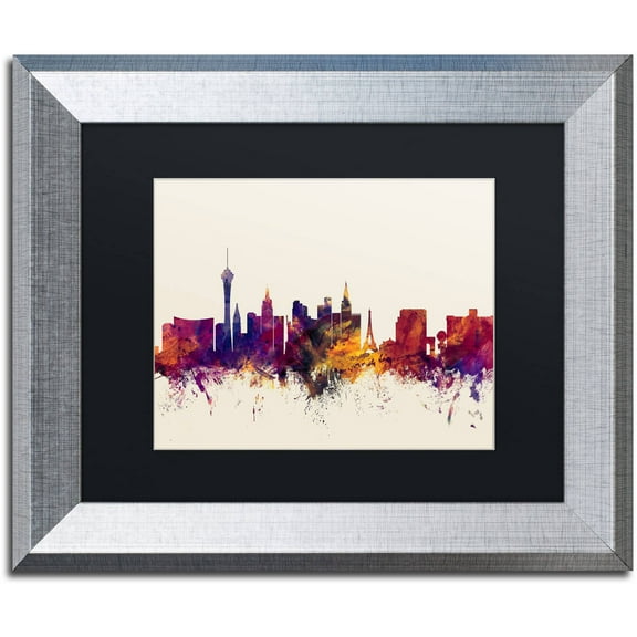 Trademark Fine Art "Las Vegas Nevada Skyline" Canvas Art by Michael Tompsett, Black Matte, Silver Frame