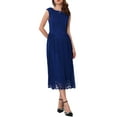 thumbnail image 2 of INSPIRE CHIC Women's Lace Dress Boat Neck Cap Sleeve Cutout Back Midi Dress Dark Blue S, 2 of 5