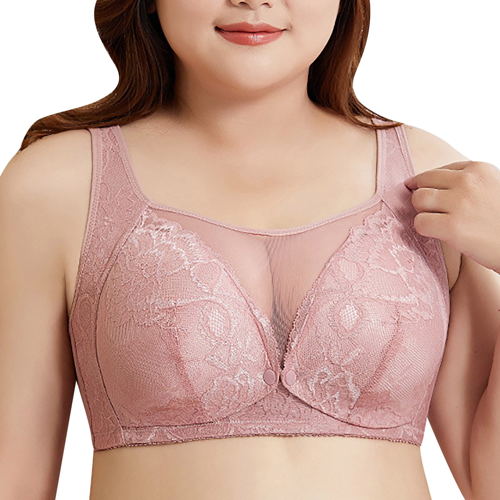 CLZOUD Full Support Bras for Women Hot Pink Ladies' Solid Breastfeeding Bra  Front Vest Non Rim Cotton Fashion Underwear Af 