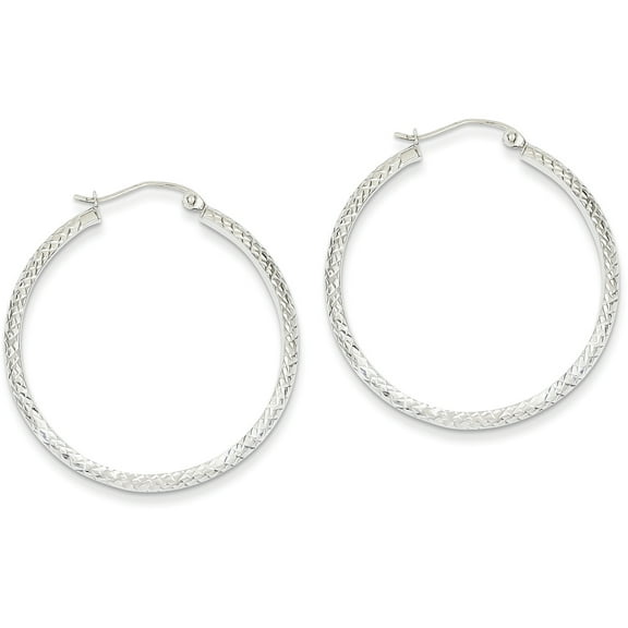 Primal Gold 14 Karat White Gold Diamond-cut 3.5x34mm Lightweight Hoop Earrings