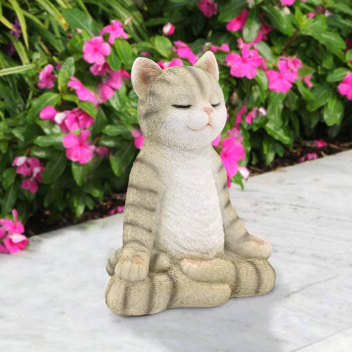 Meditating Zen Garden Cat Statue Figurine - Indoor/Outdoor Garden Cat Sculpture for Home,Garden,Patio, Deck,Porch Yard Art or Lawn Decoration,8.7" H(Gray Cat) - image 2 of 7