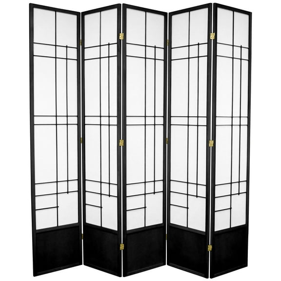 Red Lantern 7 ft. Tall Eudes Shoji Screen - Black - 5 Panels