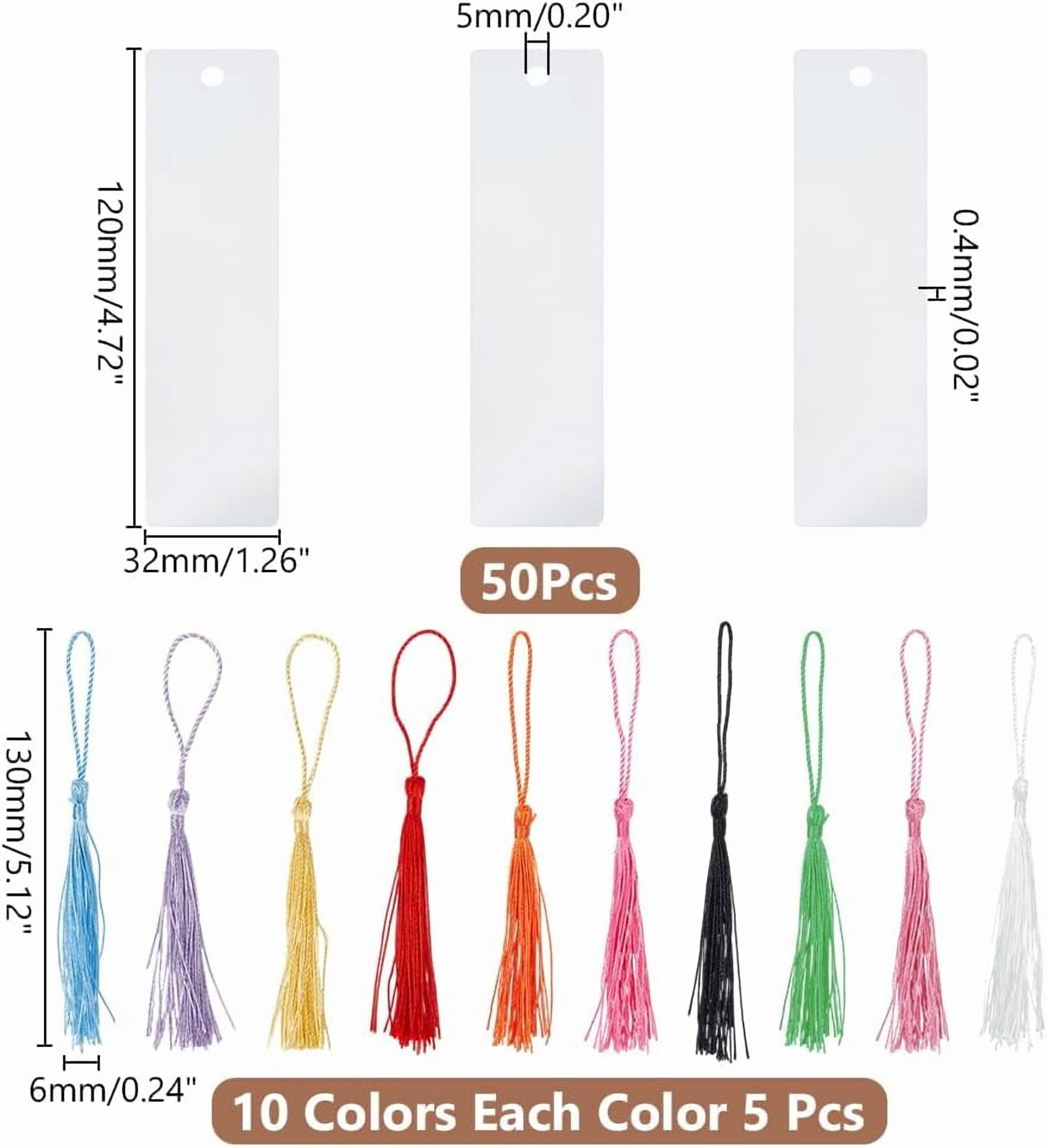 50Pcs Sublimation Blank Bookmark Heat Transfer Metal Bookmarks Personalized Tassels Blank Bookmarks Bulk DIY Bookmark with Hole and Colorful Tassels for DIY Crafts Book Lovers Readers Gifts