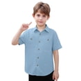 thumbnail image 3 of Hiijoy Summer Boys Short Sleeve Shirt Casual Solid Button Down Pocket Shirt, Sizes 9-10, 3 of 3