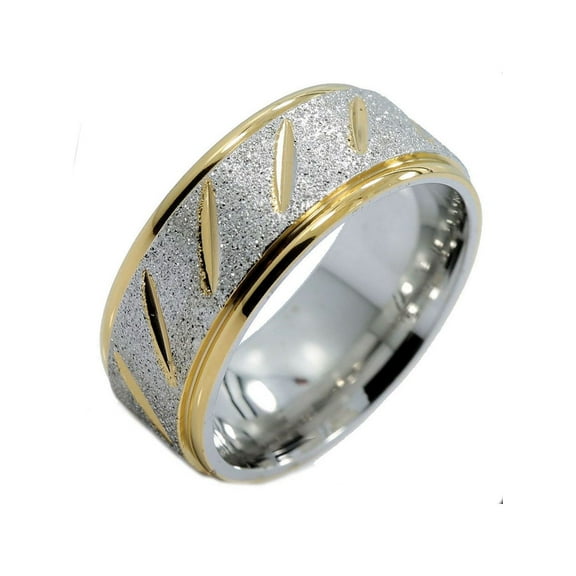 Stainless Steel 8mm Wedding Band Grooved Sandblasted Center Ring
