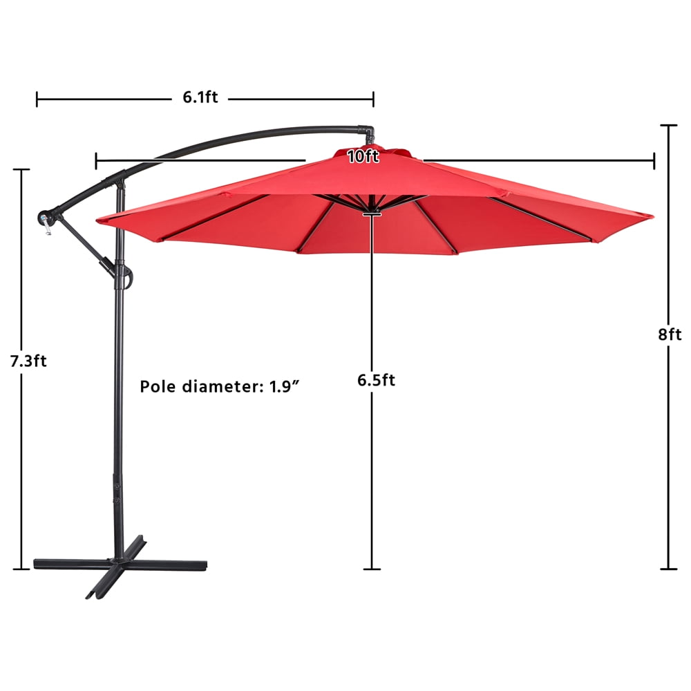Alden Design 10 Foot Offset Cantilever Patio Umbrella with Crank, Red