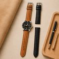 thumbnail image 4 of 2 Pack 20mm Leather Watch Band, Black and Tan Brown Replacemen Leather Straps with Silver Stainless Steel Buckle, Quick Release Wrist Band Gift for Husband Dad Birthday Christmas, 4 of 8