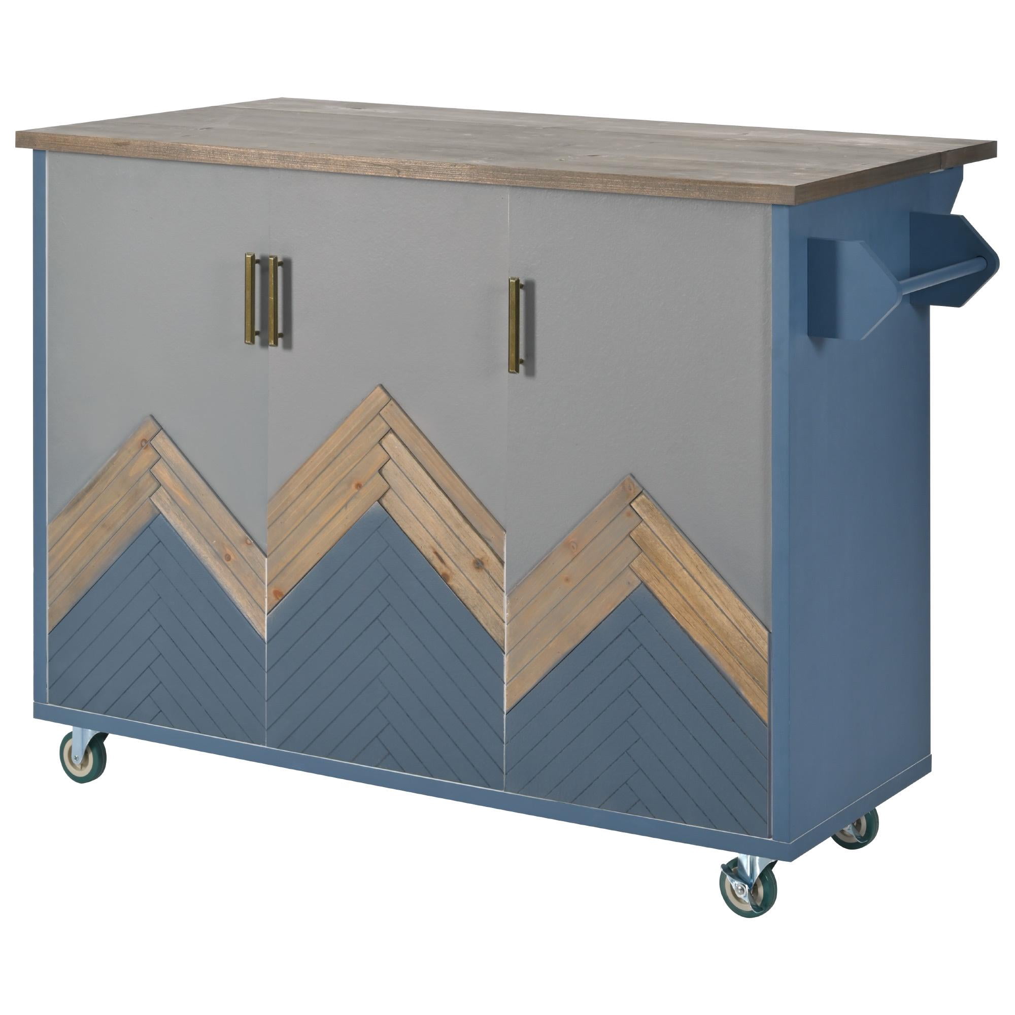 PORKISS Kitchen Island with Storage, Classical Wood Kitchen Cart on Wheels with Drop Leaf and Storage Rack for Living Room, Kitchen, Dining Room, Navy Blue
