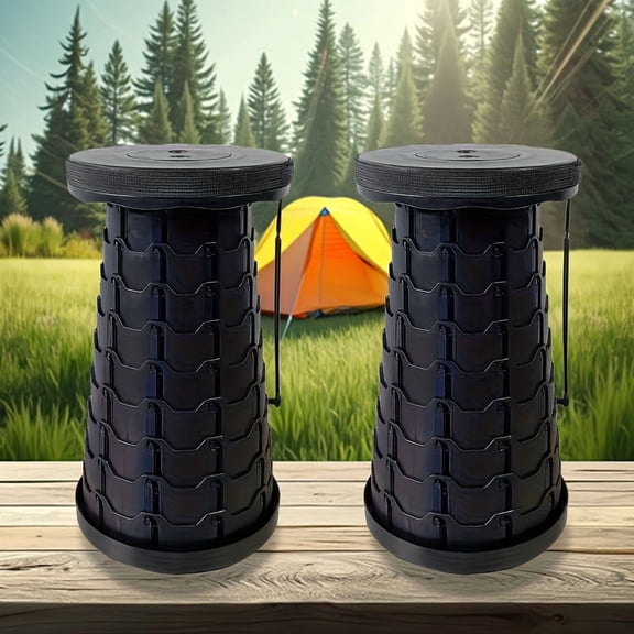2-Pack Collapsible Telescopic Stool, Portable Folding Camping Stool, Max Load 400lbs, Compact Plastic Foldable Stool for Travel, Camping, Fishing, Hiking  Outdoor BBQ