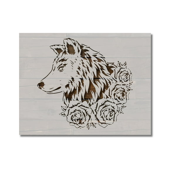 Vintage Floral Wolf Stencil Template Reusable 8.5 x 11 Inches for Painting on Walls, Wood, Arts and Crafts by Stencilville