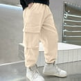 thumbnail image 3 of IVEYRTF Kids Solid Color Cargo Pants Elastic Waist with Pockets Loose Straight Leg Fall Winter Fashion Casual Trousers(Beige,9 Years), 3 of 6