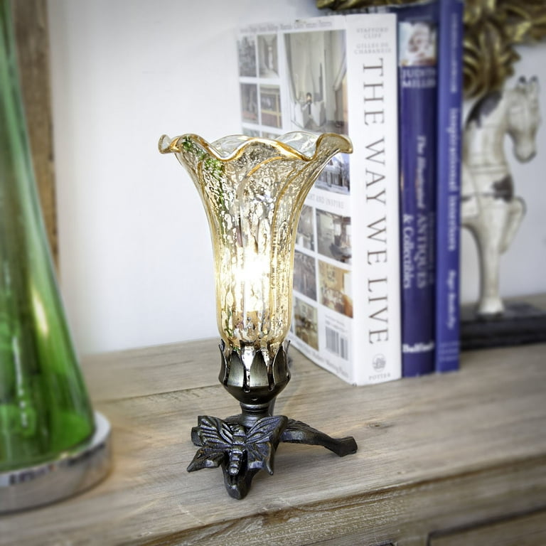 River of Goods 14702 Hand Blown Mercury Glass Butterfly Lily Lamp