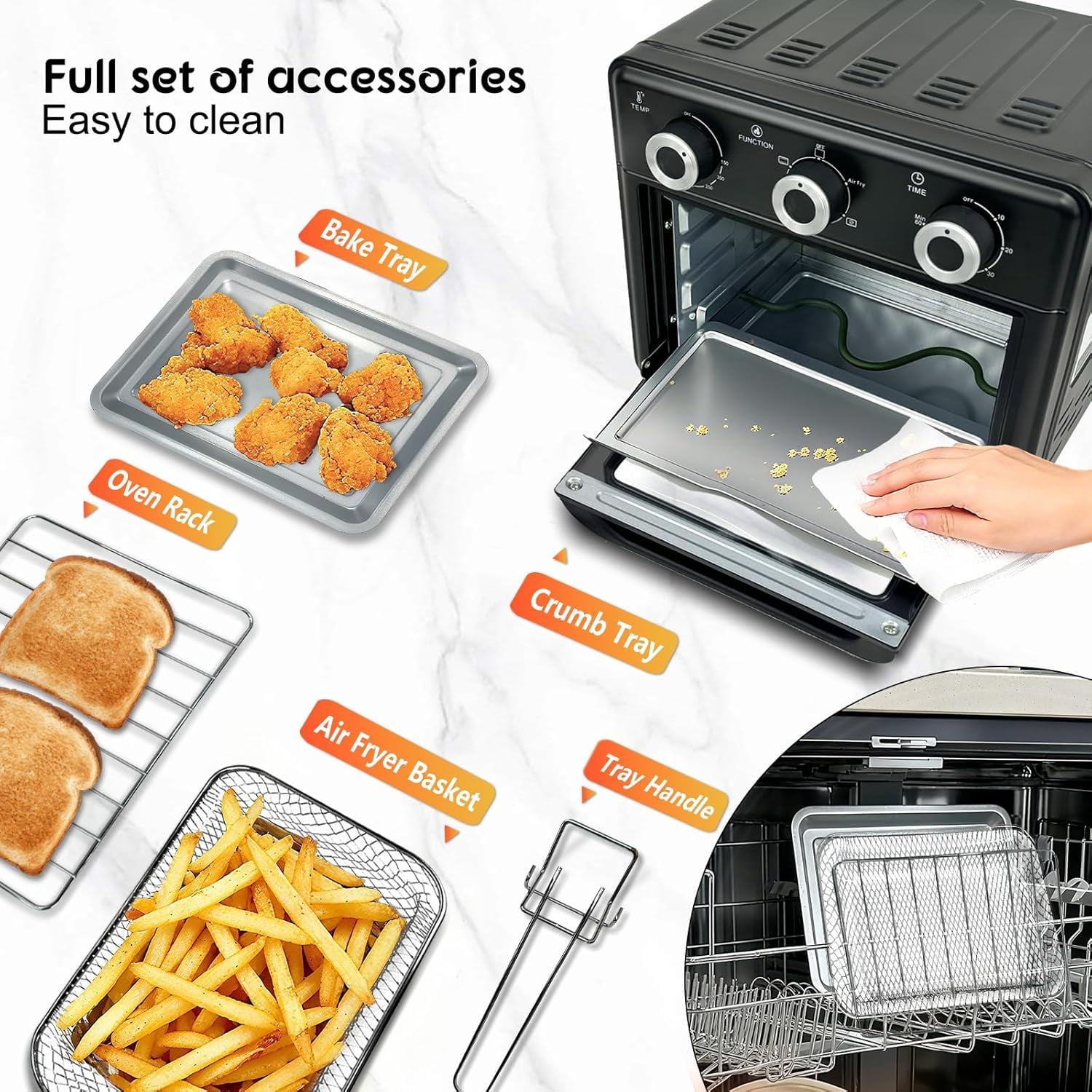 Multifunctional 10QT Air Fryer Toaster Oven Combo with Visible Window, 5-in-1 Countertop Appliance for 6 Slices, Ideal for Small Kitchens