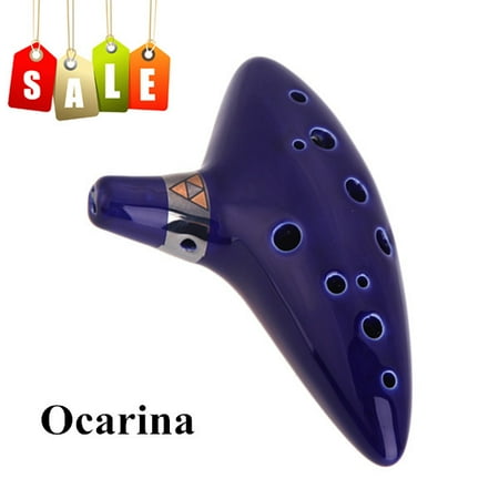 iMeshbean 12 Hole Ceramic Flute Alto C Legend of Zelda Ocarina Flute Blue Instrument, Dark