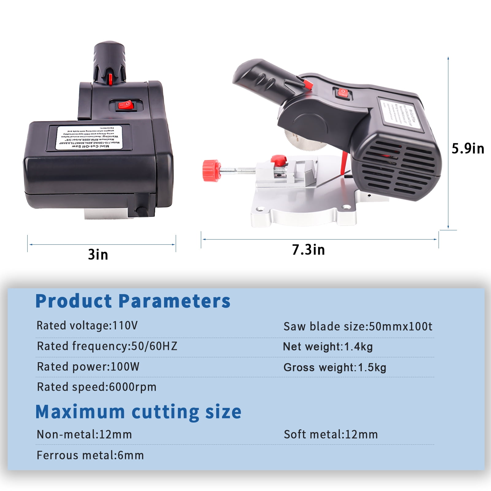 Mini Bench Cut Off Chop Saw Cutting Machine Miter Table Saws Metal Wood Cutter
