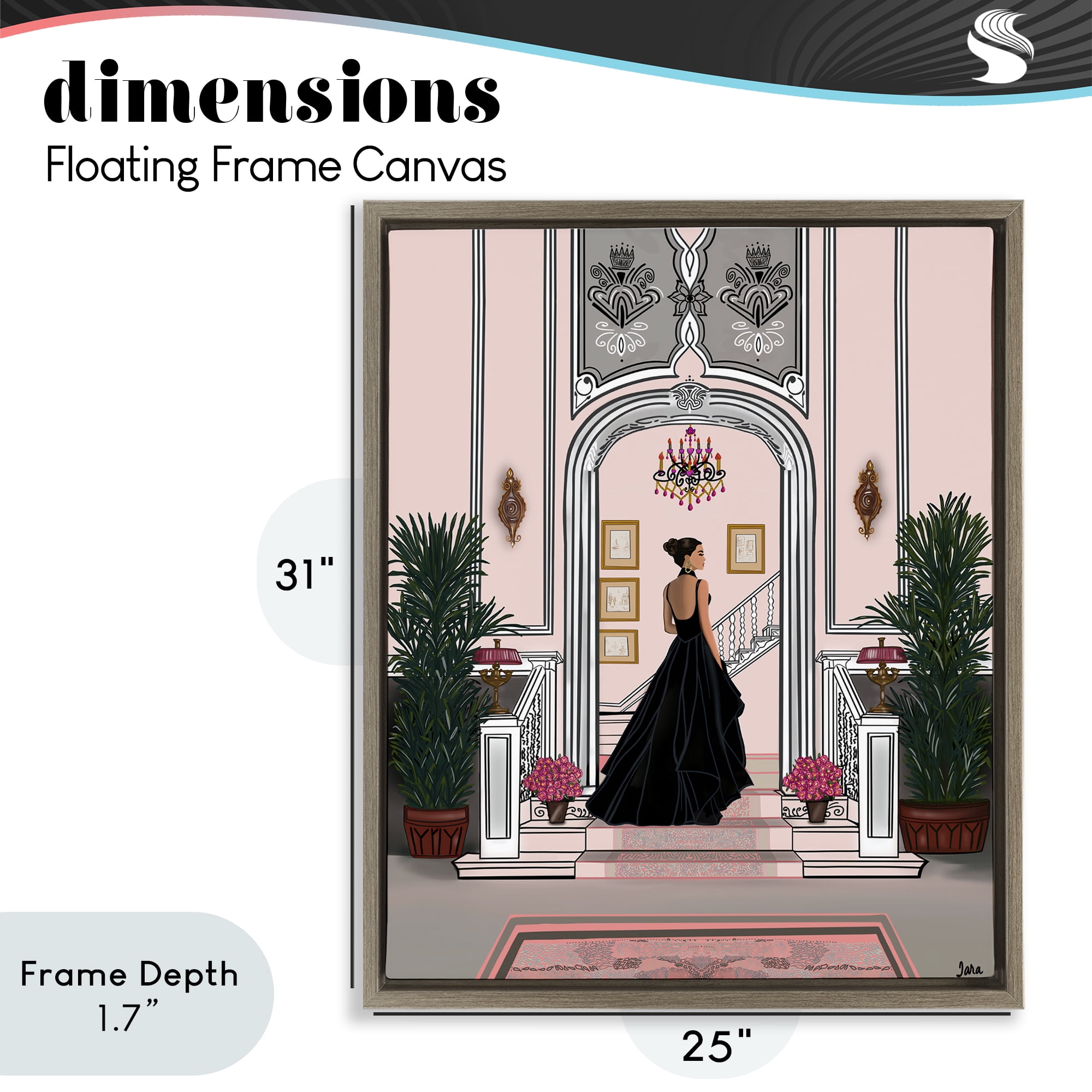 Stupell Industries Mansion Girl in Gown Brown Framed Floater Canvas Wall Art, design by Tara Boone
