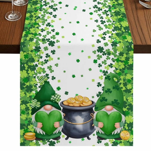 Table Runners 90 Inches Long Dress Scarves, St. Patrick's Day Farmhouse Coffee/Dining/Kitchen Table Runner for Living Room, Green Gnomes Spring Lucky Shamrocks 13x90 Inch