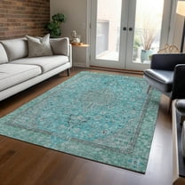 Addison Rugs Chantille Indoor/Outdoor Traditional Global Aqua Washable Rectangle Rug, 10' x 14'