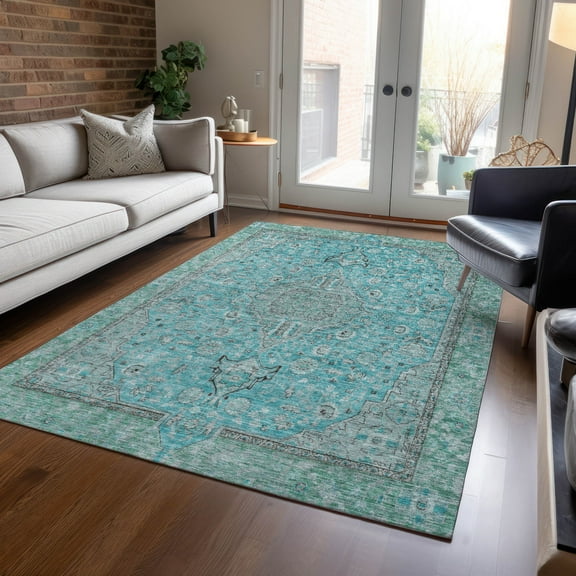 Addison Rugs Chantille Indoor/Outdoor Traditional Global Aqua Washable Rectangle Rug, 10' x 14'