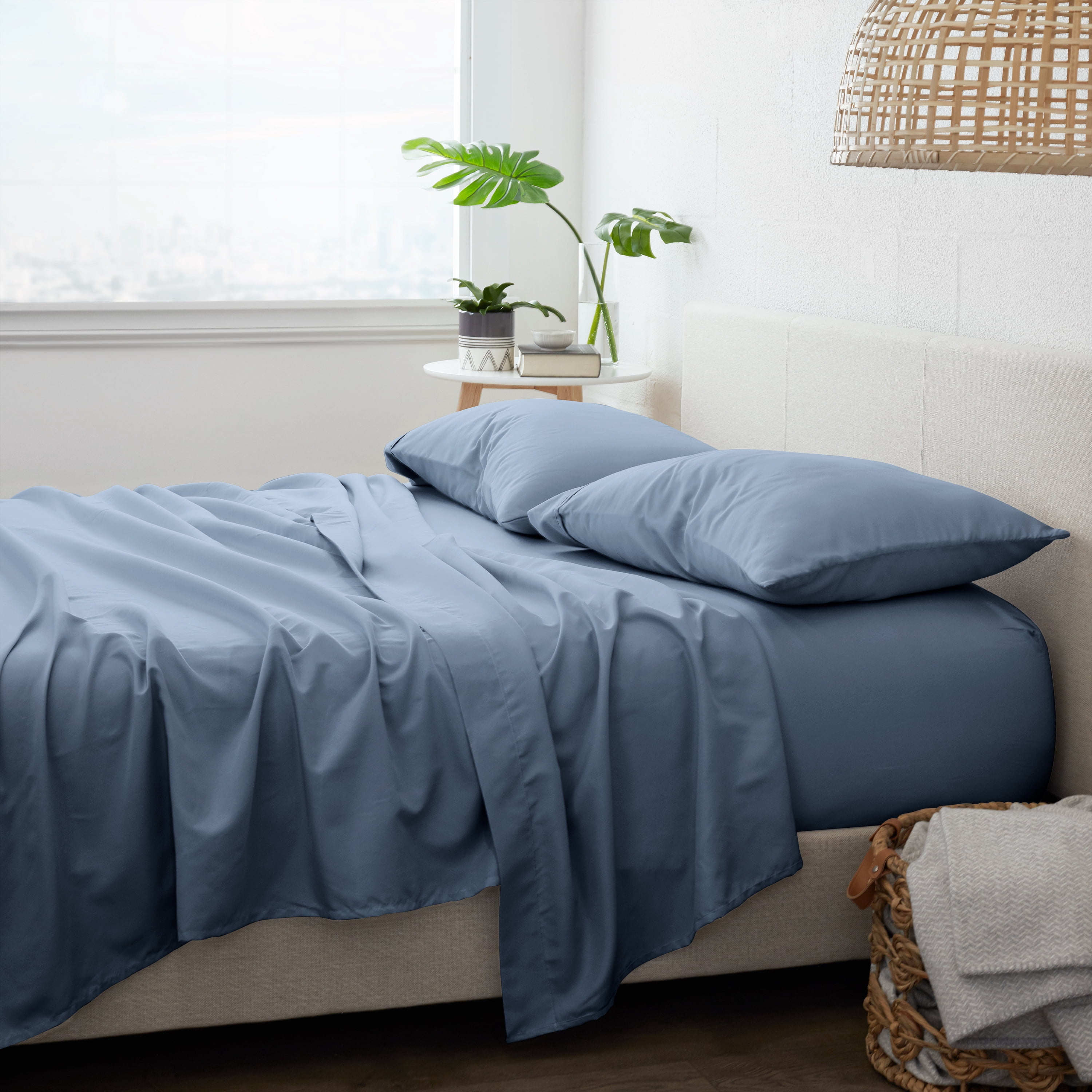 Noble Linens 4 Piece Solid Microfiber Bed Sheet Set, Stone, California King