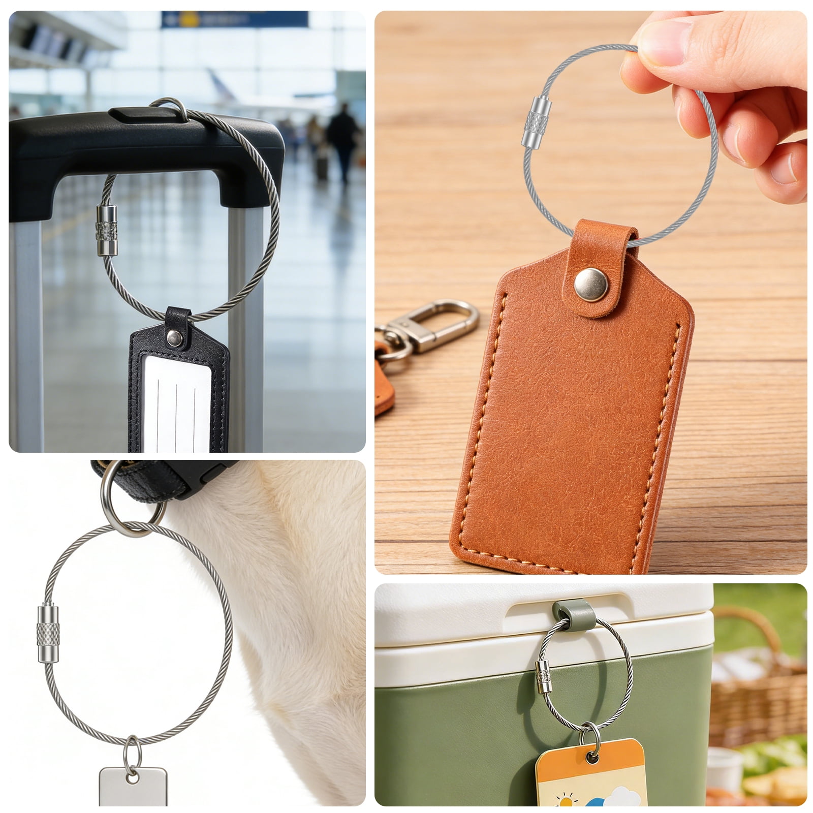 100/200 PCS Keychain 5.9 Inches Wire Ring 0.059 Inches Thickness Cable Loop Ring for Hanging Luggage Tag Key and ID Card