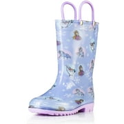 Disney Frozen 2 Girls Anna, Elsa and Olaf Purple PVC Waterproof Licensed Rain Boots Easy-On Handles - Size 12 Little Kid