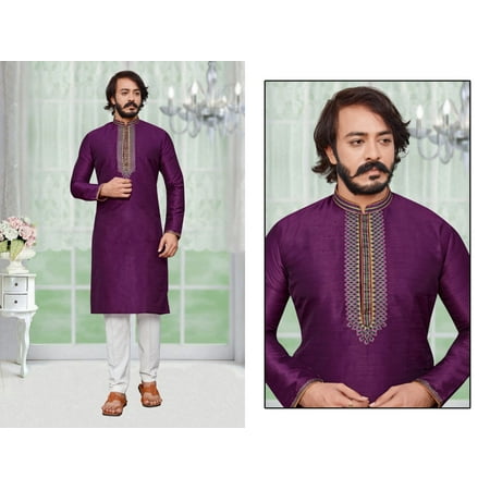 

Men s Wedding Partywear Purple Long Kurta Pajama Set
