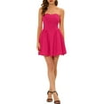 thumbnail image 1 of INSPIRE CHIC Robe pour Femme Encolure Cœur Sans Bretelles Fermeture Éclair Apparente Robe Évasée Mini TP Rouge Rose, 1 of 7