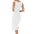 thumbnail image 2 of Women'S Ruched Bodycon Midi Dresses Square Neck Sleeveless Ruffle Hem Club Party Tank Dress White XL, 2 of 8