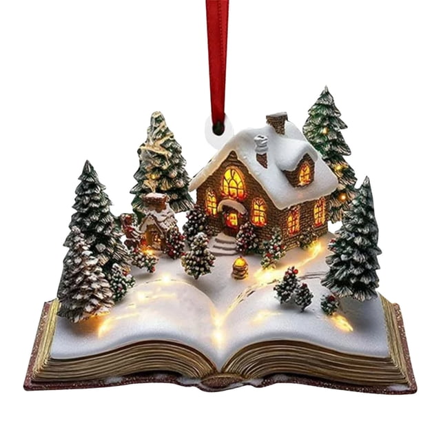 Decoraciones de Árbol de Navidad 2D Acrílico Plano Decoración de Libro de Navidad Colgante de Estante en Forma de Árbol Decoración de Árbol de Navidad Novela Decoración Colgante Decoración de Apilamie