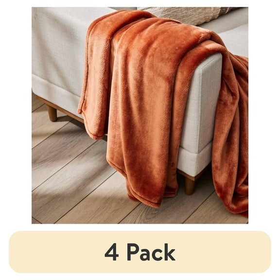 (4 pack) Better Homes & Gardens Solid Velvet Plush Soft Fleece Throw Blanket, Oversized, Copper Pipe