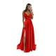 thumbnail image 1 of Vestido de dama de honor Monvelli, largo, cuello vuelto, rojo satinado, más 16 W, 1 of 7