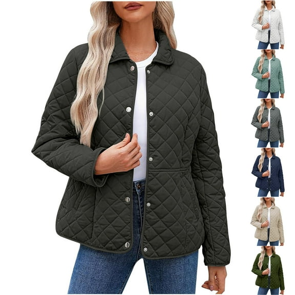 Feancey Women Plus Size Puffer Jackets Trendy Diamond Quilted Jacket Oversized Casual Snap Button Down Coats Solid Lightweight Warm Outwear Beige XL