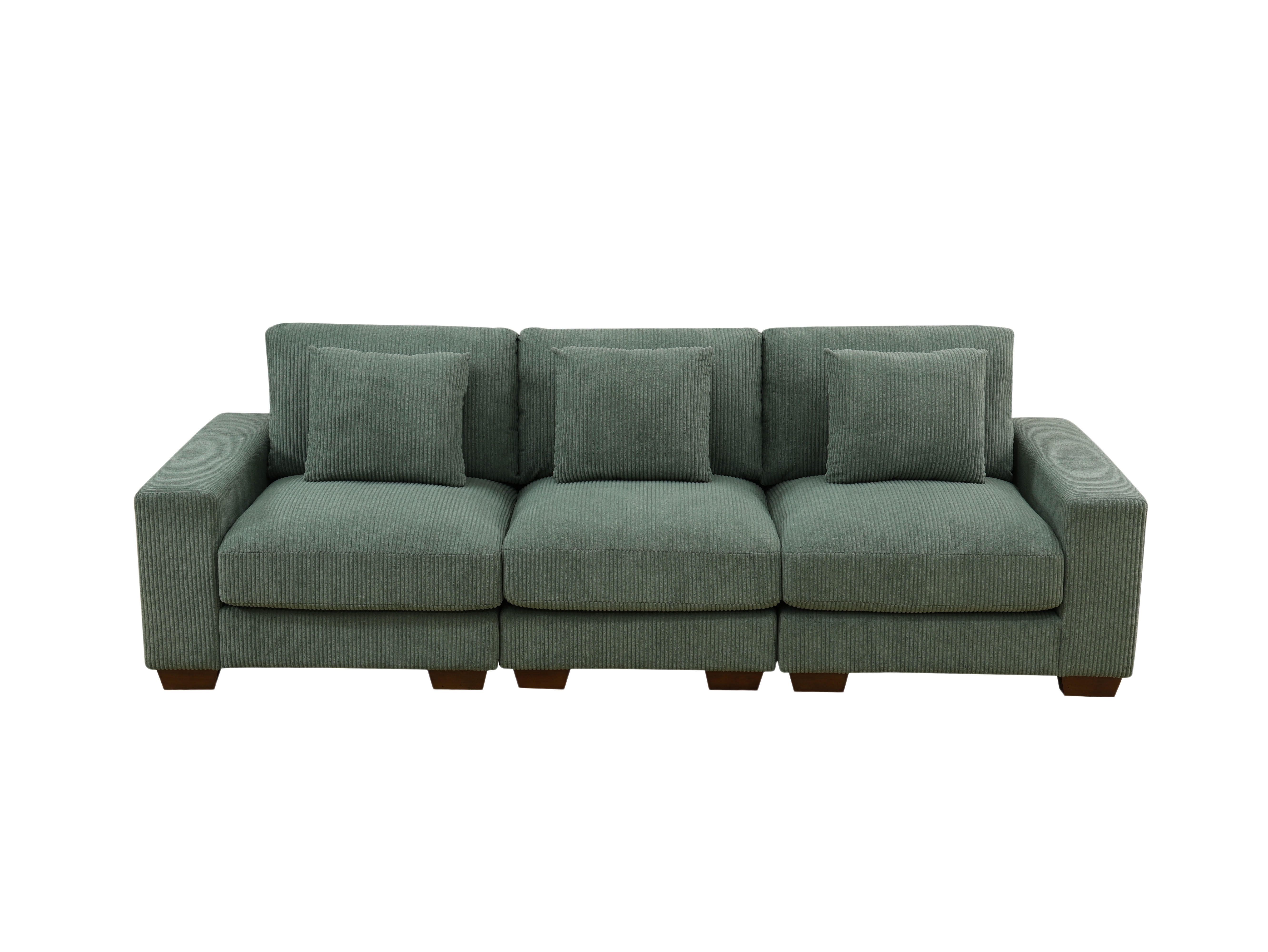 MAYEERTY Modular 3-Seater Sofa, Flocking Fabric Couch with Anti-Insect Solid Wood Frame, Green Living Room Furniture