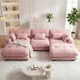 thumbnail image 2 of 133.8"Cloud Chenille 3-Seat Sofa with 2 Moveable Ottomans, Oversized Deep Seat Modular Lounge Couch,Pink, 2 of 9