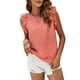 thumbnail image 1 of Mujeres blusa ruffle manga redonda Masajeadores de cuello punto jacquard casual señora verano Top para el trabajo del partido compras rosa oscuro S, 1 of 6