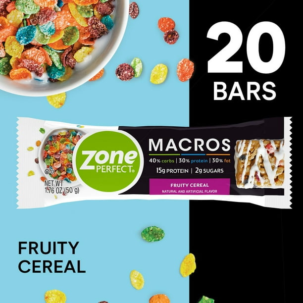 ZonePerfect Macros Protein bars, Fruity Cereal, 20 count
