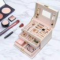 thumbnail image 4 of Joyero, Caja de Almacenamiento de Joyas de Viaje portátil de Cuero PU de Tres Capas con Espejo y Cerradura, Regalo para niñas y Mujeres (Blanco Perla) -Blanco ER, 4 of 5